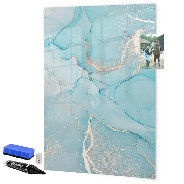 Decoratief glazen wandbord beschrijfbaar en magnetisch Een kleurrijk prikbord voor foto's en notities