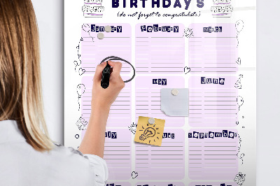 Memobord van glas met print inclusief neodymium magneten Verjaardagskalender met ruimte voor foto's