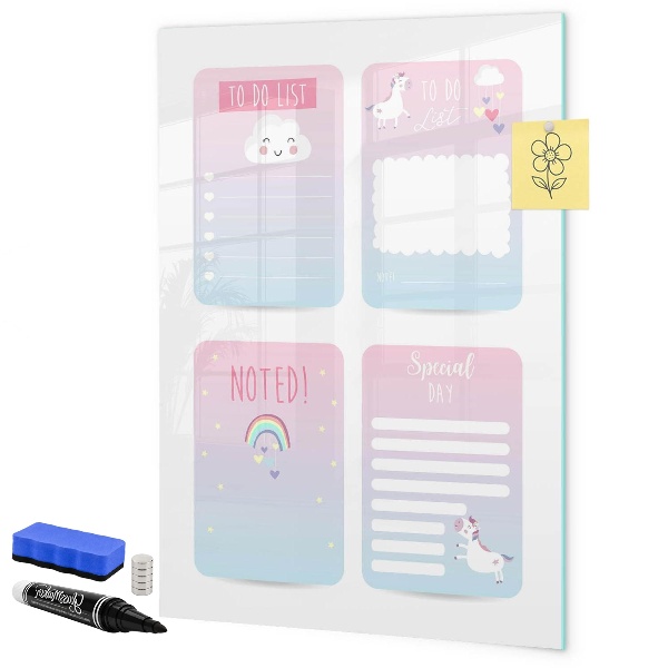 Decoratief glazen wandbord beschrijfbaar en magnetisch Plannen maken met plezier en creativiteit