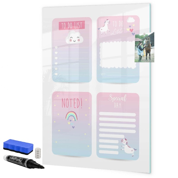Decoratief glazen wandbord beschrijfbaar en magnetisch Plannen maken met plezier en creativiteit