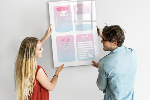 Decoratief glazen wandbord beschrijfbaar en magnetisch Plannen maken met plezier en creativiteit