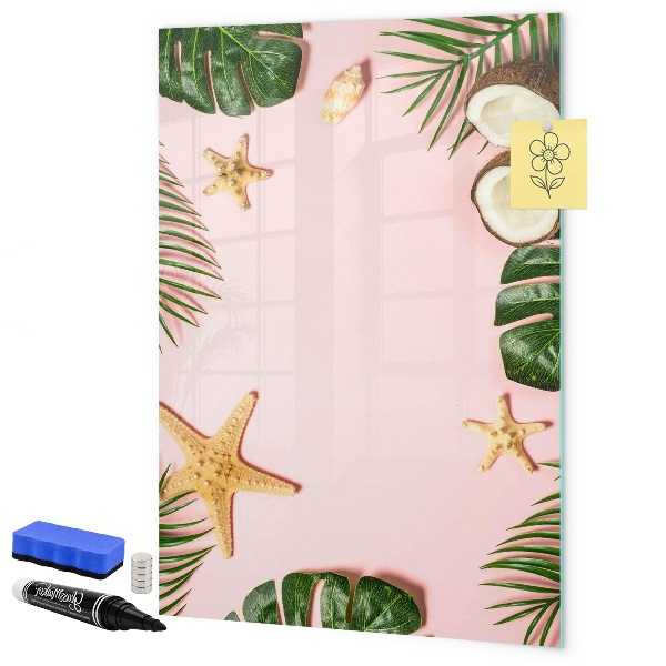 Decoratief glazen wandbord beschrijfbaar en magnetisch Zomerherinneringen tegen de achtergrond van de natuur.