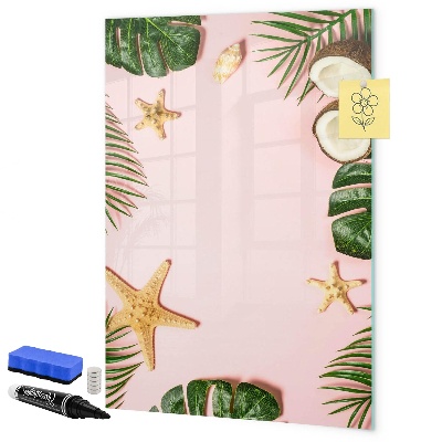 Decoratief glazen wandbord beschrijfbaar en magnetisch Zomerherinneringen tegen de achtergrond van de natuur.