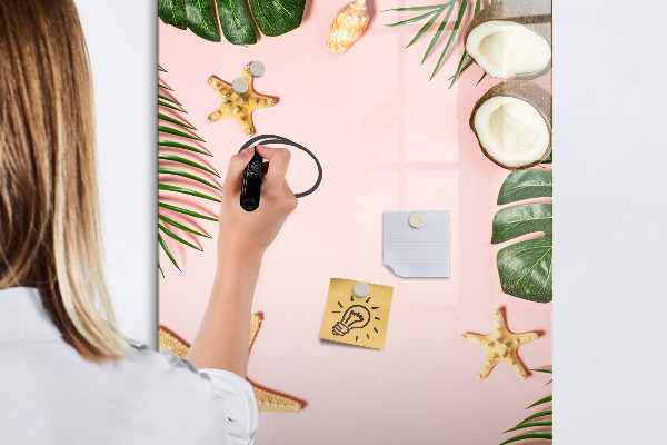 Decoratief glazen wandbord beschrijfbaar en magnetisch Zomerherinneringen tegen de achtergrond van de natuur.