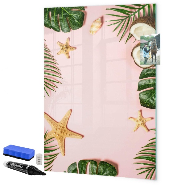 Decoratief glazen wandbord beschrijfbaar en magnetisch Zomerherinneringen tegen de achtergrond van de natuur.