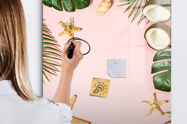 Decoratief glazen wandbord beschrijfbaar en magnetisch Zomerherinneringen tegen de achtergrond van de natuur.