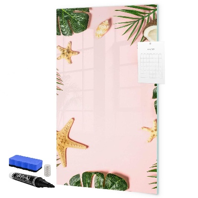 Decoratief glazen wandbord beschrijfbaar en magnetisch Zomerherinneringen tegen de achtergrond van de natuur.