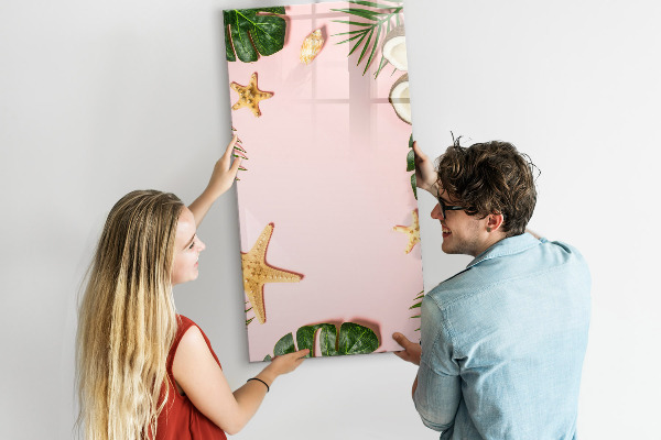 Decoratief glazen wandbord beschrijfbaar en magnetisch Zomerherinneringen tegen de achtergrond van de natuur.