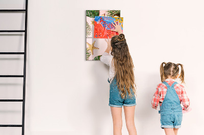 Decoratief glazen wandbord beschrijfbaar en magnetisch Zomerherinneringen tegen de achtergrond van de natuur.