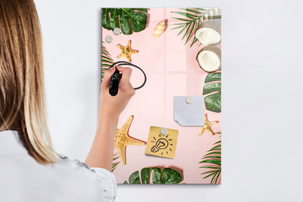 Decoratief glazen wandbord beschrijfbaar en magnetisch Zomerherinneringen tegen de achtergrond van de natuur.
