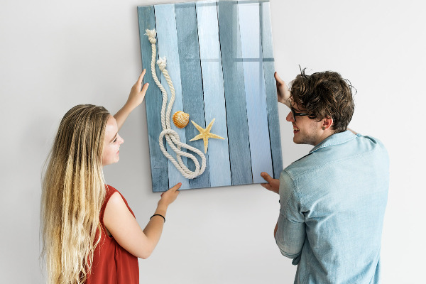 Decoratief glazen wandbord beschrijfbaar en magnetisch Souvenirfoto's van herinneringen aan de kust
