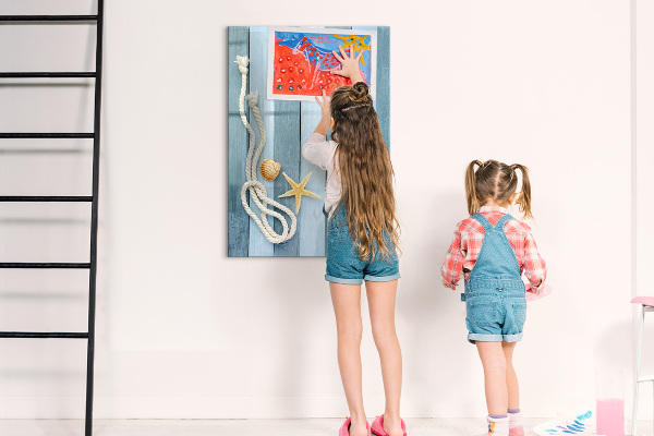 Decoratief glazen wandbord beschrijfbaar en magnetisch Souvenirfoto's van herinneringen aan de kust