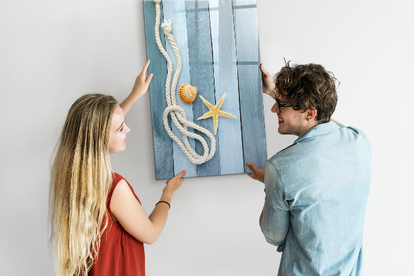 Decoratief glazen wandbord beschrijfbaar en magnetisch Souvenirfoto's van herinneringen aan de kust