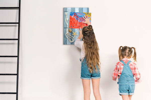 Decoratief glazen wandbord beschrijfbaar en magnetisch Souvenirfoto's van herinneringen aan de kust