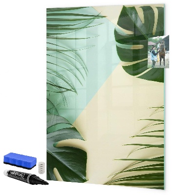 Decoratief glazen wandbord beschrijfbaar en magnetisch Groene collage van herinneringen met foto's