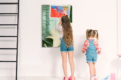 Decoratief glazen wandbord beschrijfbaar en magnetisch Groene collage van herinneringen met foto's