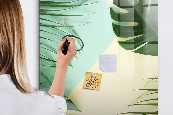 Decoratief glazen wandbord beschrijfbaar en magnetisch Groene collage van herinneringen met foto's