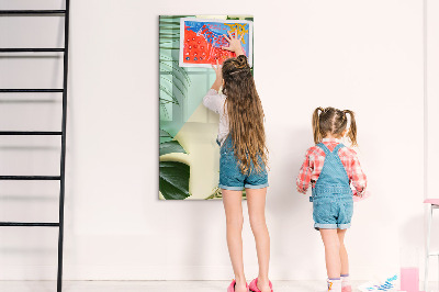Decoratief glazen wandbord beschrijfbaar en magnetisch Groene collage van herinneringen met foto's