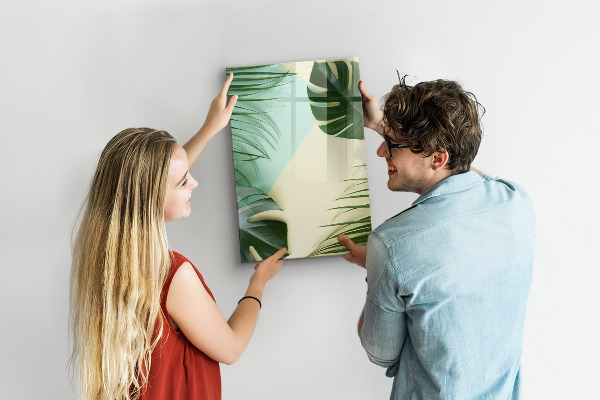 Decoratief glazen wandbord beschrijfbaar en magnetisch Groene collage van herinneringen met foto's