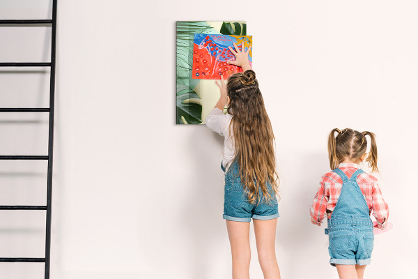 Decoratief glazen wandbord beschrijfbaar en magnetisch Groene collage van herinneringen met foto's