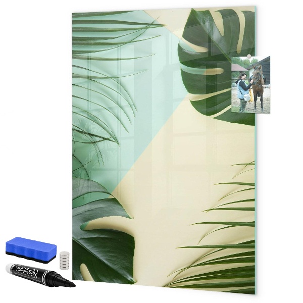 Decoratief glazen wandbord beschrijfbaar en magnetisch Groene collage van herinneringen met foto's