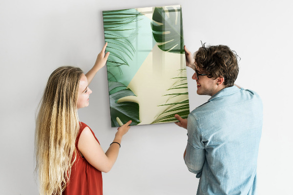Decoratief glazen wandbord beschrijfbaar en magnetisch Groene collage van herinneringen met foto's