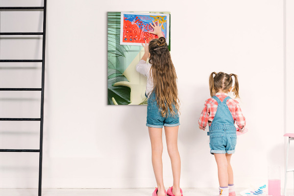 Decoratief glazen wandbord beschrijfbaar en magnetisch Groene collage van herinneringen met foto's
