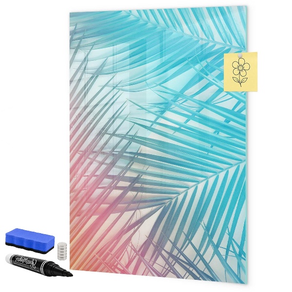 Memobord van glas met print inclusief neodymium magneten Achtergrond met palmbomen en foto's om vast te pinnen
