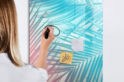 Memobord van glas met print inclusief neodymium magneten Achtergrond met palmbomen en foto's om vast te pinnen
