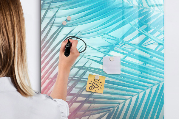 Memobord van glas met print inclusief neodymium magneten Achtergrond met palmbomen en foto's om vast te pinnen