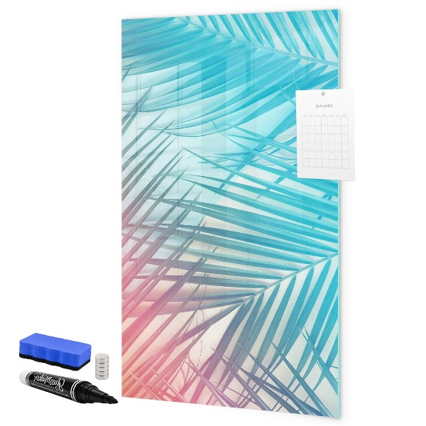 Memobord van glas met print inclusief neodymium magneten Achtergrond met palmbomen en foto's om vast te pinnen