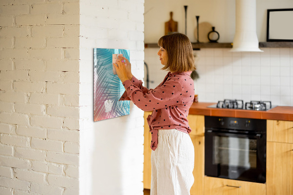 Memobord van glas met print inclusief neodymium magneten Achtergrond met palmbomen en foto's om vast te pinnen