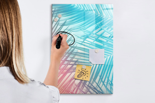 Memobord van glas met print inclusief neodymium magneten Achtergrond met palmbomen en foto's om vast te pinnen