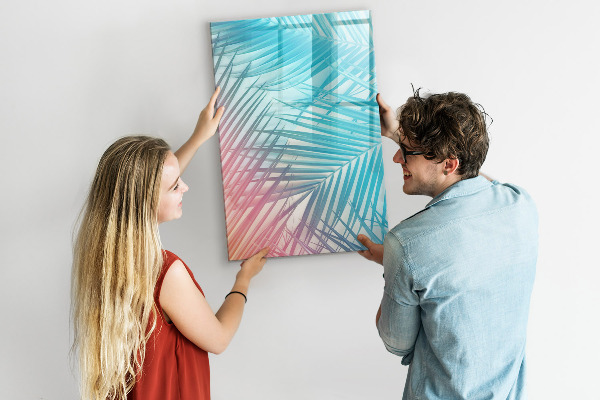 Memobord van glas met print inclusief neodymium magneten Achtergrond met palmbomen en foto's om vast te pinnen