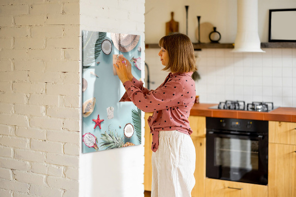 Decoratief glazen wandbord beschrijfbaar en magnetisch Zomerse herinneringen in een tropische stijl