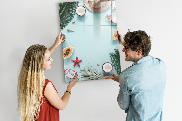 Decoratief glazen wandbord beschrijfbaar en magnetisch Zomerse herinneringen in een tropische stijl