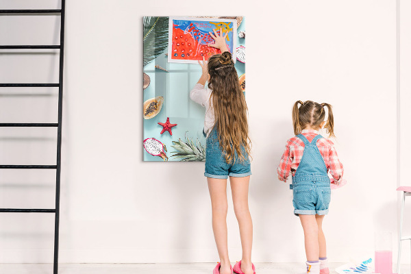 Decoratief glazen wandbord beschrijfbaar en magnetisch Zomerse herinneringen in een tropische stijl