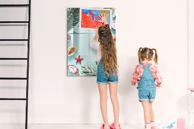 Decoratief glazen wandbord beschrijfbaar en magnetisch Zomerse herinneringen in een tropische stijl
