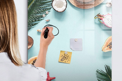 Decoratief glazen wandbord beschrijfbaar en magnetisch Zomerse herinneringen in een tropische stijl