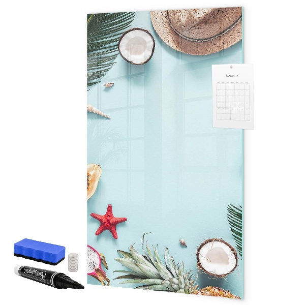 Decoratief glazen wandbord beschrijfbaar en magnetisch Zomerse herinneringen in een tropische stijl