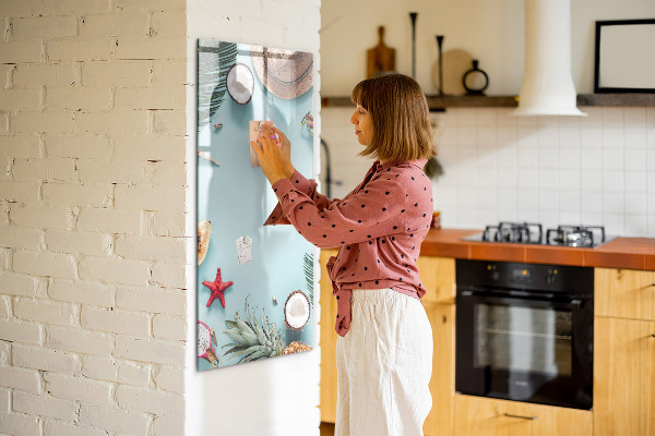 Decoratief glazen wandbord beschrijfbaar en magnetisch Zomerse herinneringen in een tropische stijl