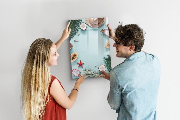 Decoratief glazen wandbord beschrijfbaar en magnetisch Zomerse herinneringen in een tropische stijl