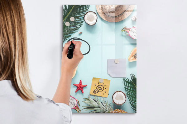 Decoratief glazen wandbord beschrijfbaar en magnetisch Zomerse herinneringen in een tropische stijl
