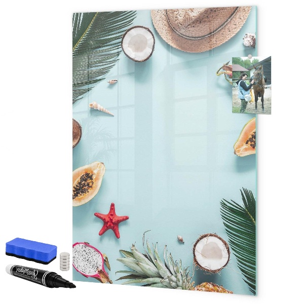 Decoratief glazen wandbord beschrijfbaar en magnetisch Zomerse herinneringen in een tropische stijl