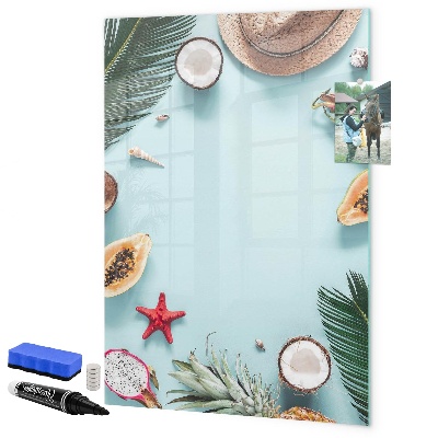 Decoratief glazen wandbord beschrijfbaar en magnetisch Zomerse herinneringen in een tropische stijl
