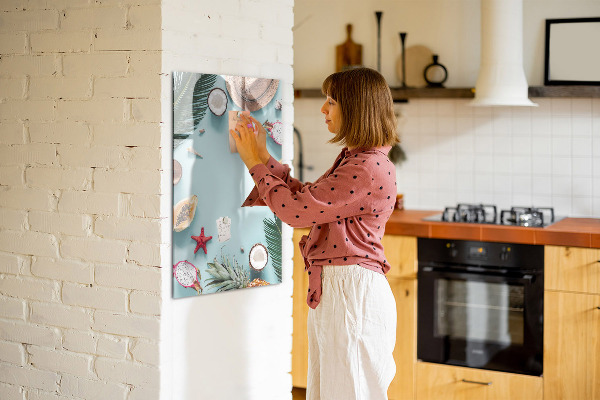 Decoratief glazen wandbord beschrijfbaar en magnetisch Zomerse herinneringen in een tropische stijl