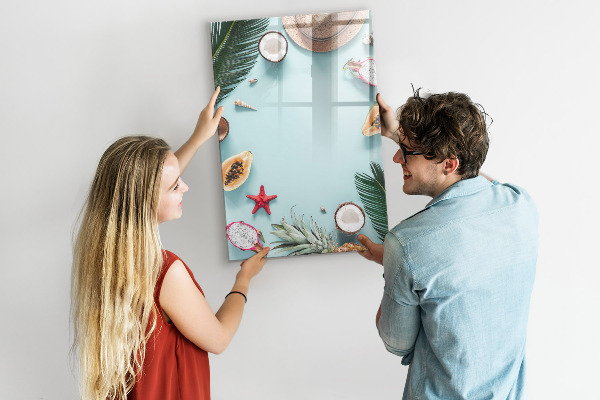 Decoratief glazen wandbord beschrijfbaar en magnetisch Zomerse herinneringen in een tropische stijl