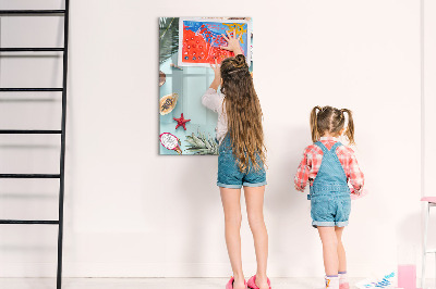 Decoratief glazen wandbord beschrijfbaar en magnetisch Zomerse herinneringen in een tropische stijl