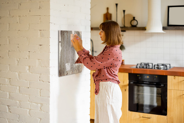 Decoratief glazen wandbord beschrijfbaar en magnetisch Foto-organizer aan de muur