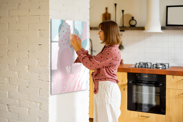 Decoratief glazen wandbord beschrijfbaar en magnetisch Een kleurrijk prikbord voor foto's en notities